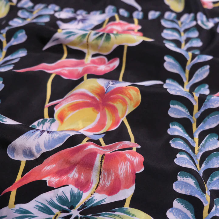Avanti Hawaiian Shirt - ANTHURIUM BORDER- BLACK