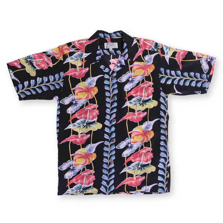 Avanti Hawaiian Shirt - ANTHURIUM BORDER- BLACK