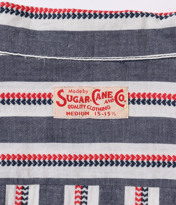 Sugarcane short sleeve Heart Stripe Open Collar Shirt -Navy Blue Stripe