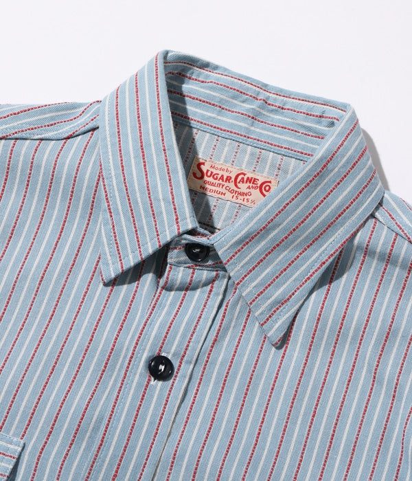 SUGARCANE DOBBY STRIPE WORKSHIRT (LONG SLEEVE) - LIGHT BLUE
