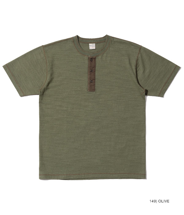 SUGARCANE BUZZ RICKSON&#39;S SLUB YARN HENLEY NECK T-SHIRTT - OLIVE