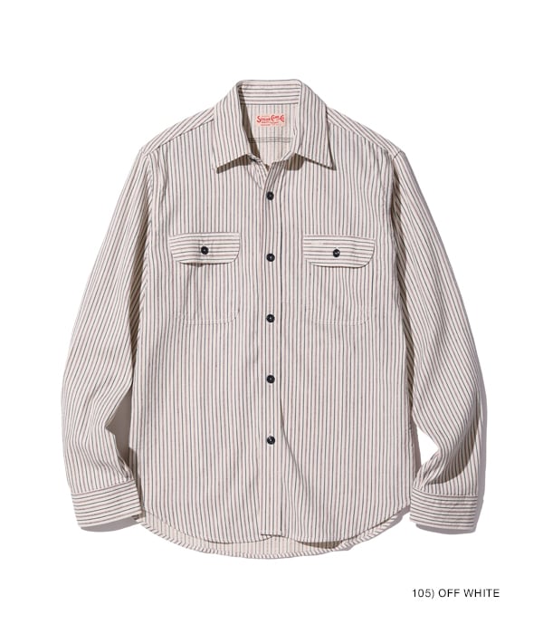 SUGARCANE DOBBY STRIPE WORKSHIRT (LONG SLEEVE) - OFF WHITE