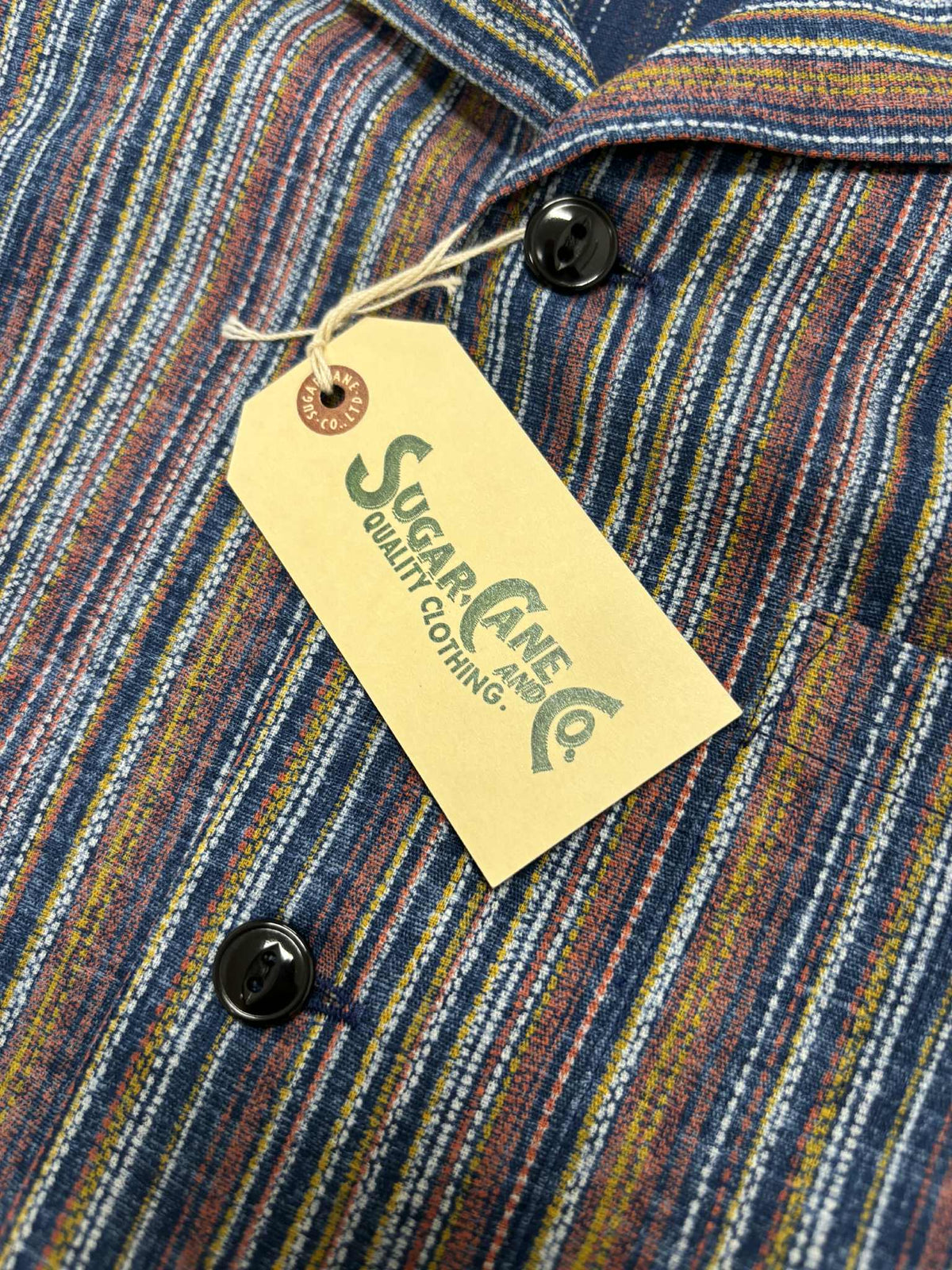 Sugarcane short sleeve Multi Stripe Open Collar Shirt