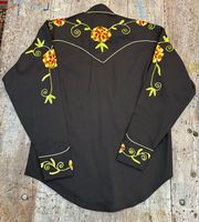 Rockmount Ranchwear Floral Embroidery Cotton Gabardine Black Western Shirt