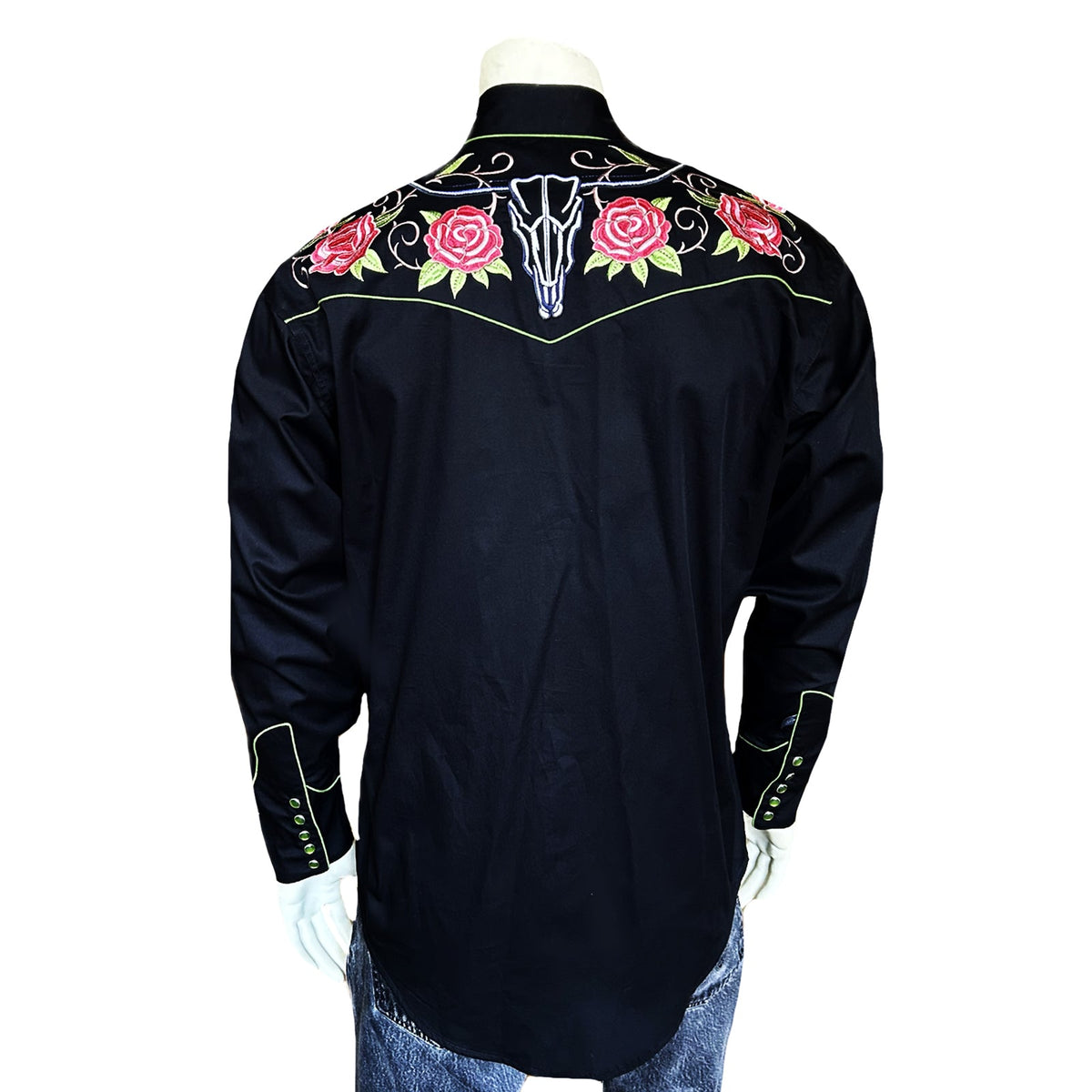 Rockmount Ranchwear Black Steer Longhorn & Floral Embroidered Western Shirt