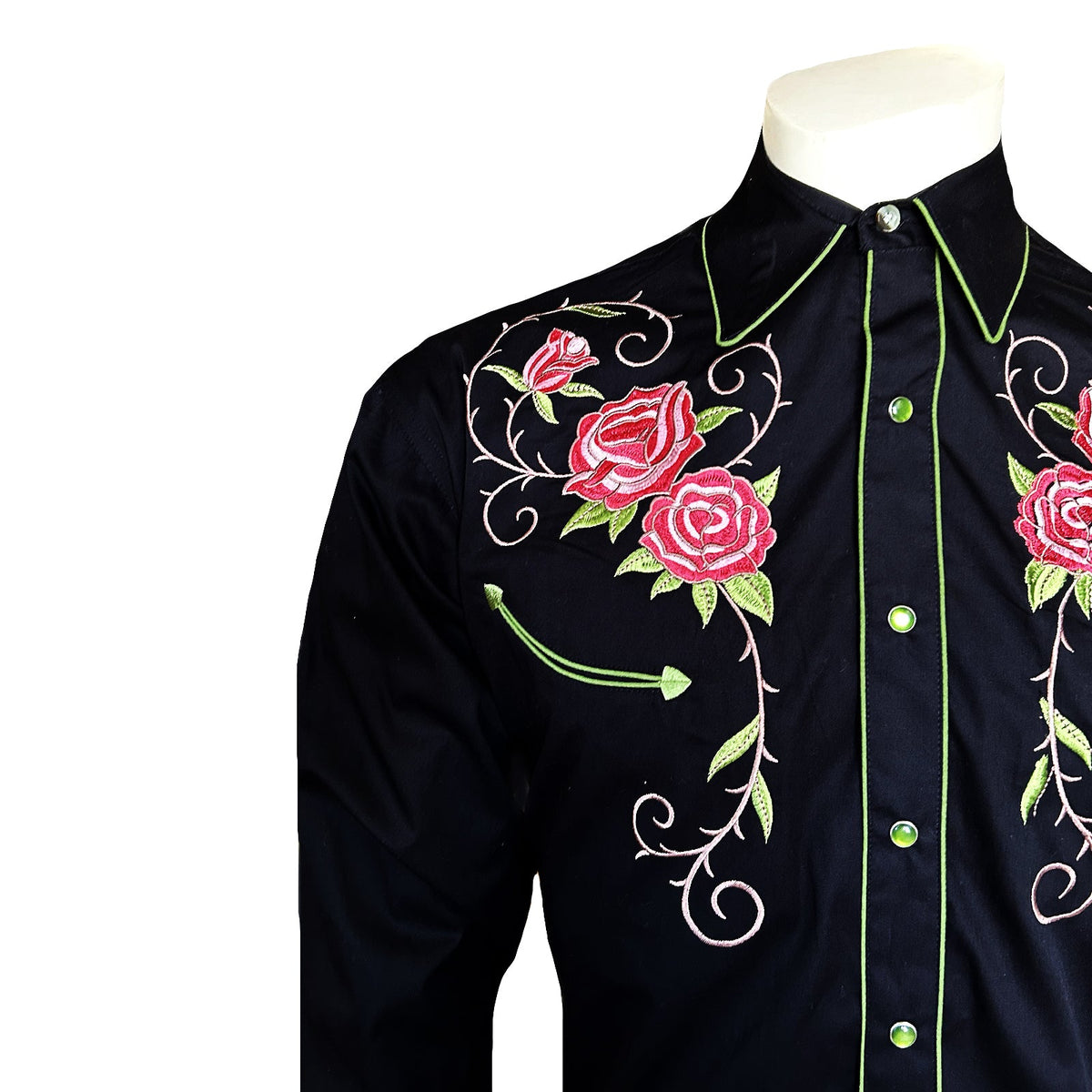 Rockmount Ranchwear Black Steer Longhorn & Floral Embroidered Western Shirt