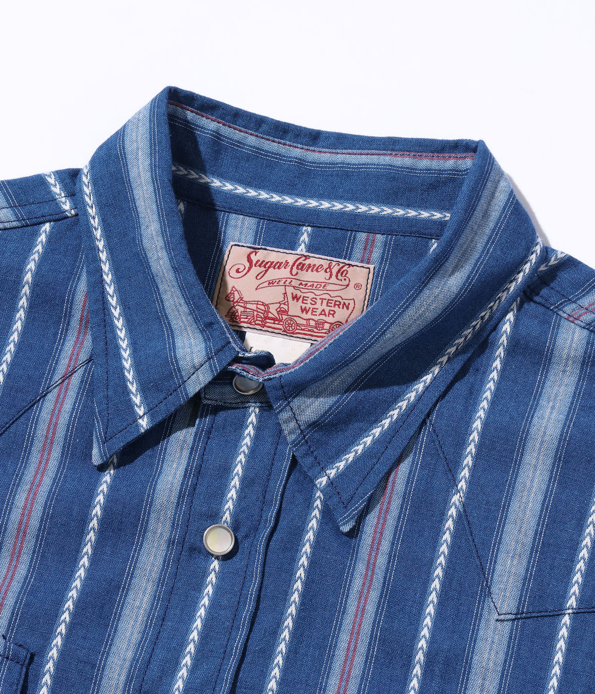 SUGARCANE NATIVE AMERICAN INDIGO STRIPE WESTERN SHIRT