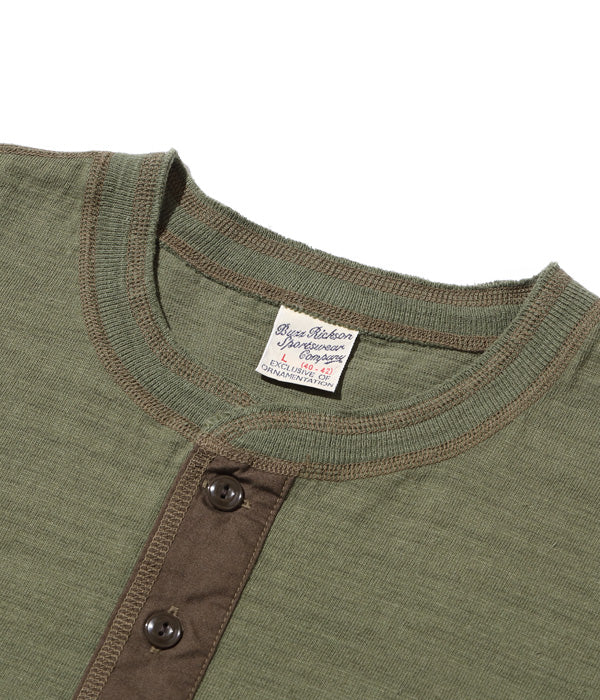 SUGARCANE BUZZ RICKSON&#39;S SLUB YARN HENLEY NECK T-SHIRTT - OLIVE