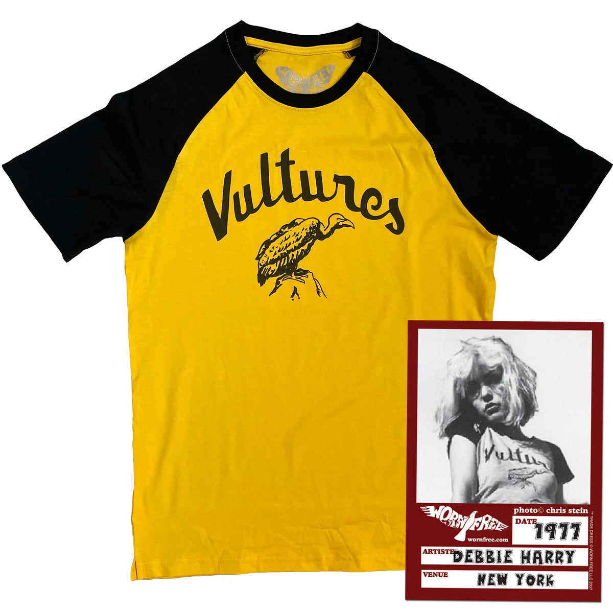 Worn Free Vultures Baseball T Shirt - Black/Yellow