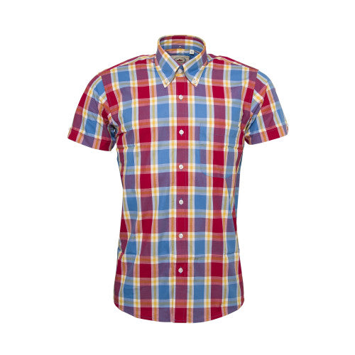 Multi Check Short Sleeve Shirt with Button Down Collar