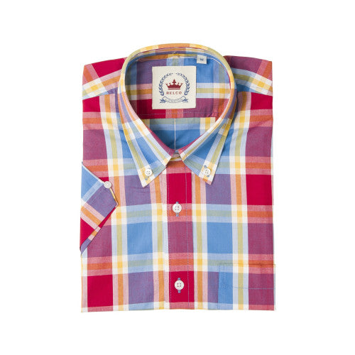 Multi Check Short Sleeve Shirt with Button Down Collar