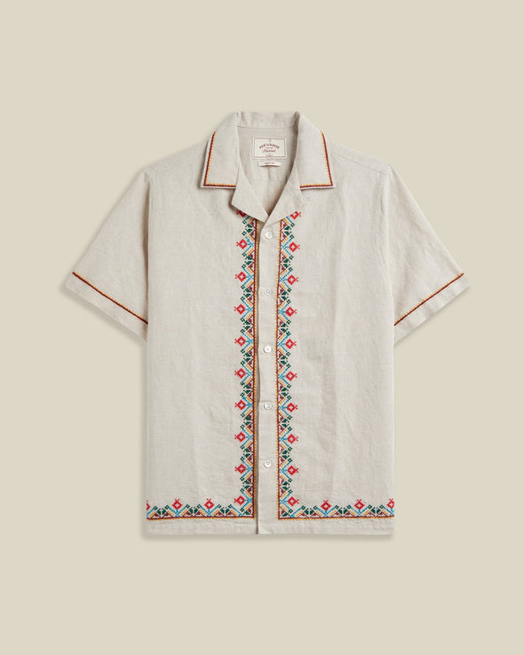 Portuguese Flannel Folclore Embroidery Short Sleeve Shirt