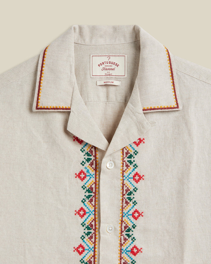 Portuguese Flannel Folclore Embroidery Short Sleeve Shirt