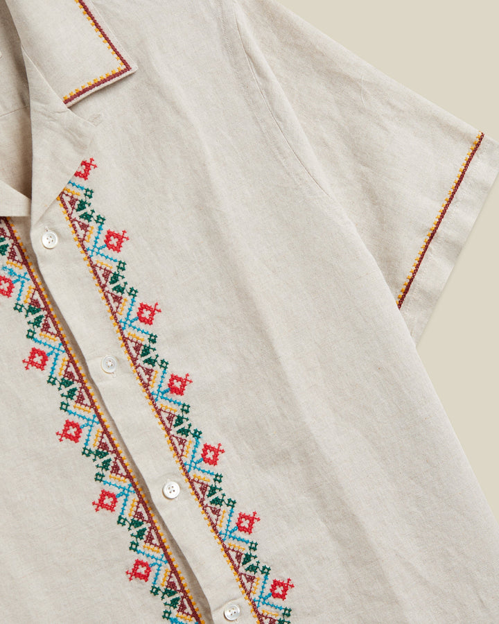Portuguese Flannel Folclore Embroidery Short Sleeve Shirt