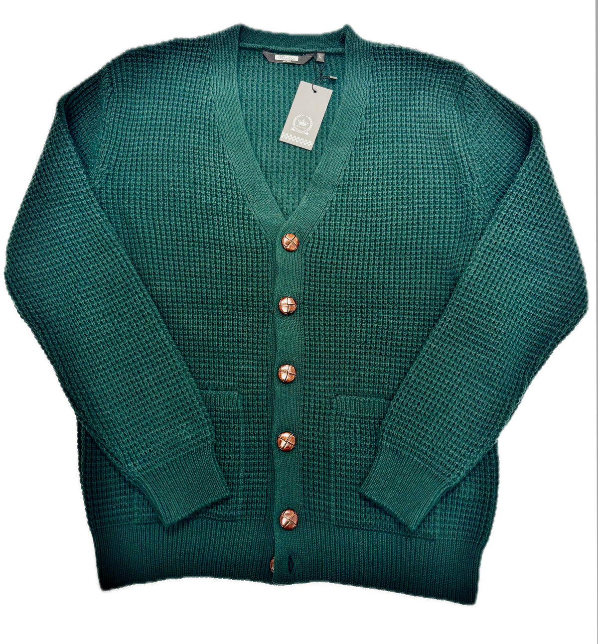 Relco Waffle Knit Cardigan - Bottle Green