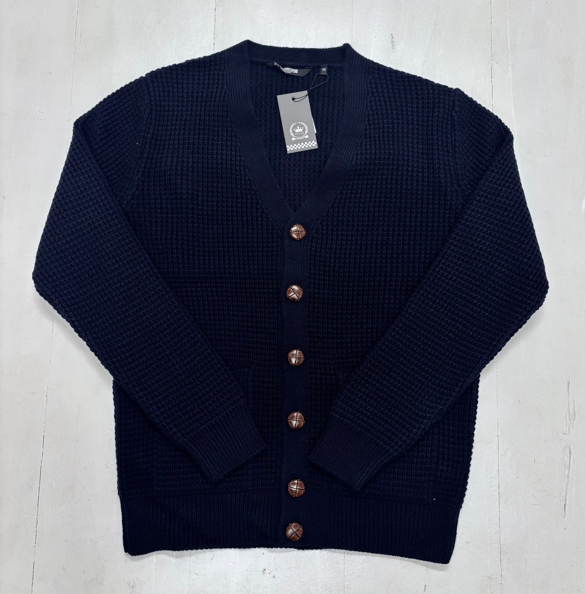 Relco Waffle Knit Cardigan - Navy