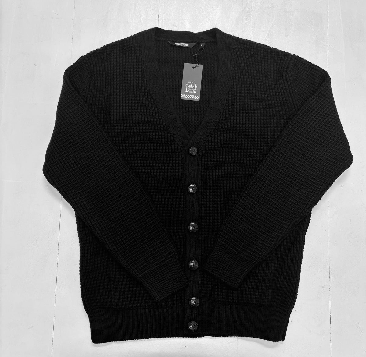 Relco Waffle Knit Cardigan - Black