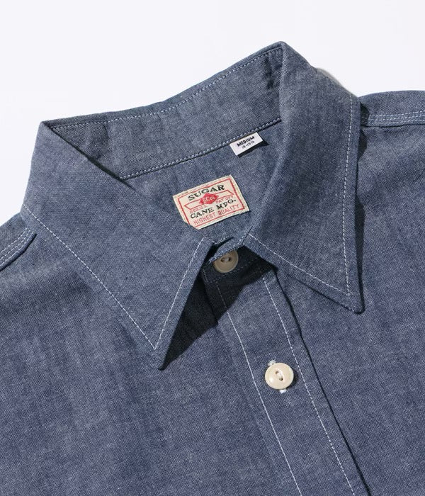 SUGARCANE BLUE CHAMBRAY WORK SHIRT - SHORT SLEEVE