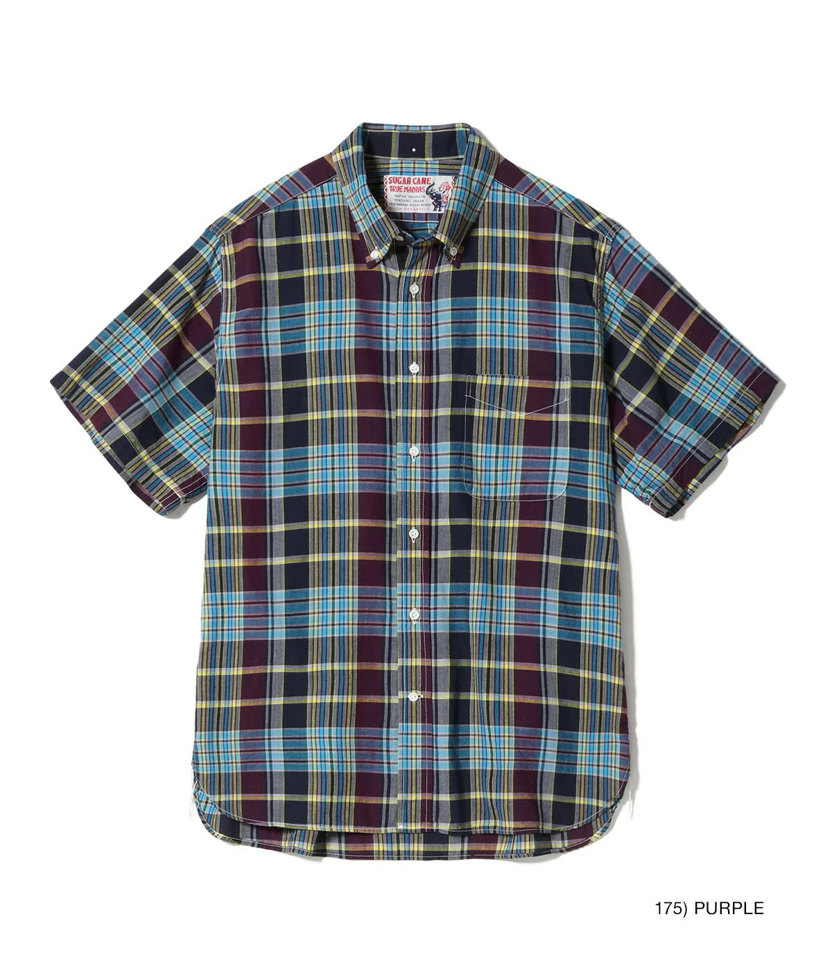 Sugarcane short sleeve MADRAS CHECK BUTTON DOWN SHIRT