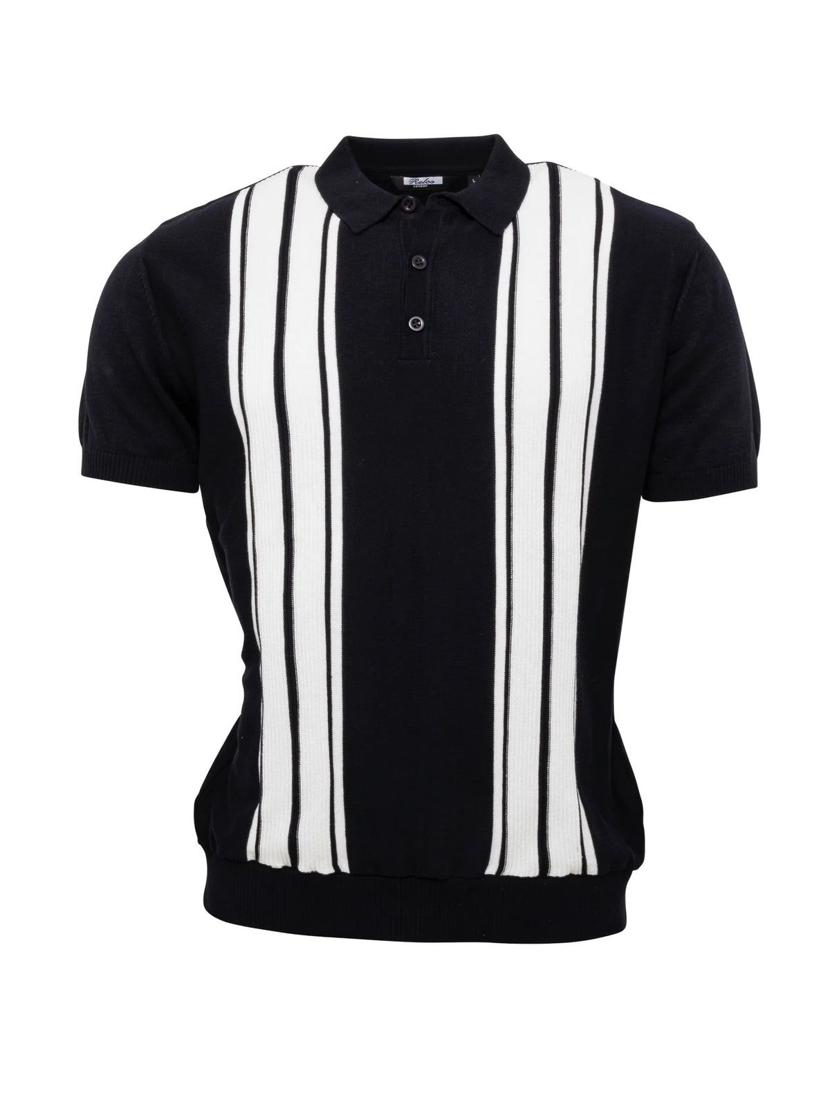 Knitted Short Sleeve Polo - Navy/White