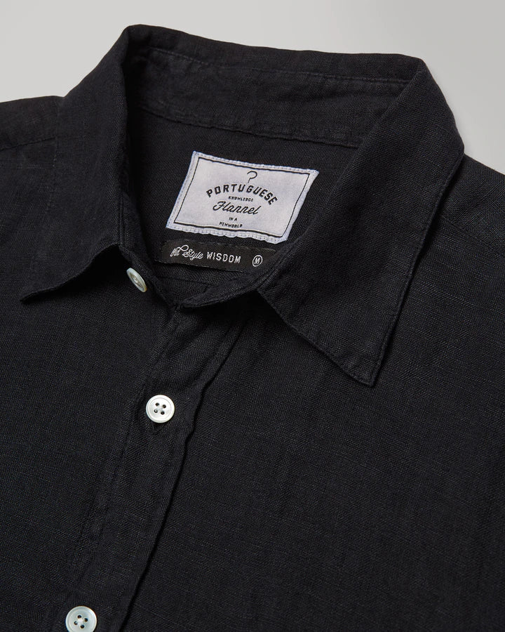 Portuguese Flannel Linen Long Sleeve Shirt - Black