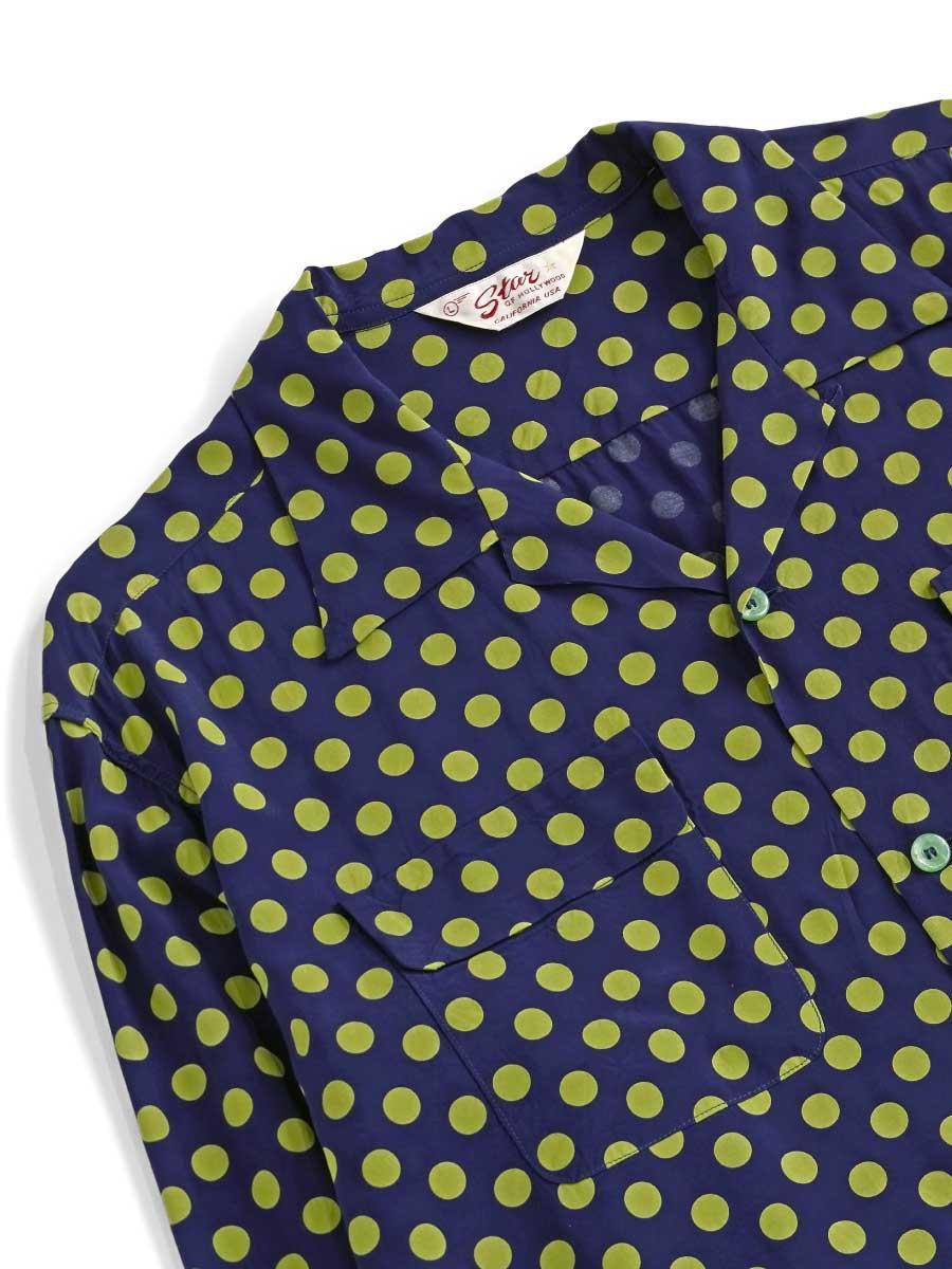 Sugarcane Star Of Hollywood Long Sleeve Polka Dot Open Collar Shirt