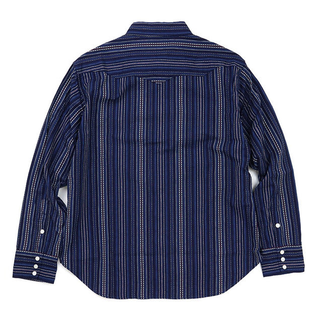 SUGARCANE INDIGO DOBBY STRIPE WESTERN SHIRT