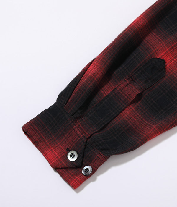 SUGARCANE Open Neck Collar Shirt - Rayon Check - Red