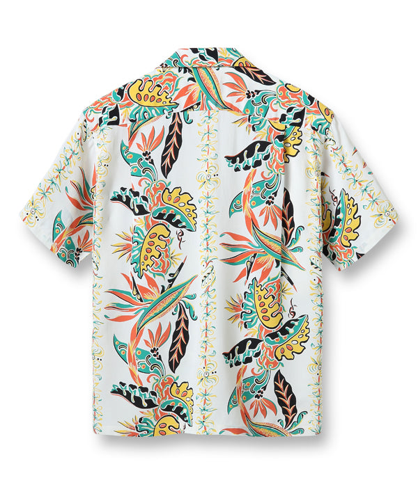 Sugarcane Sun Surf short sleeve Hawaiian shirt - Bird Of Paradise and Monstera - White