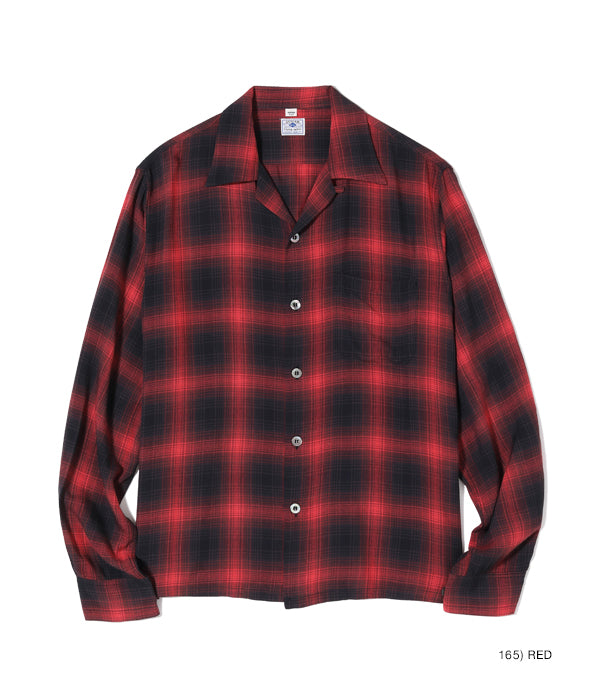 SUGARCANE Open Neck Collar Shirt - Rayon Check - Red
