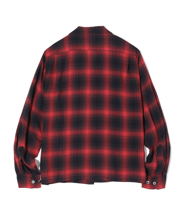 SUGARCANE Open Neck Collar Shirt - Rayon Check - Red