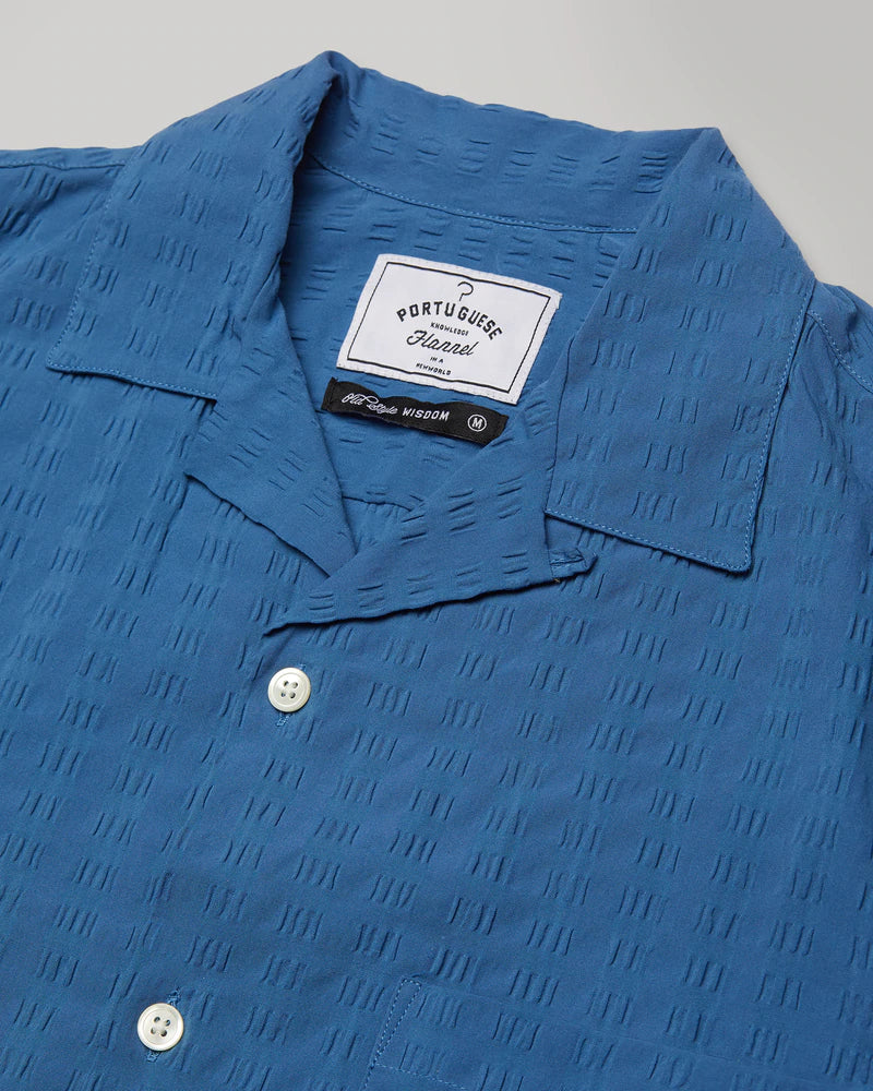 Portuguese Flannel Big Square Seersucker Short Sleeve Shirt - Blue