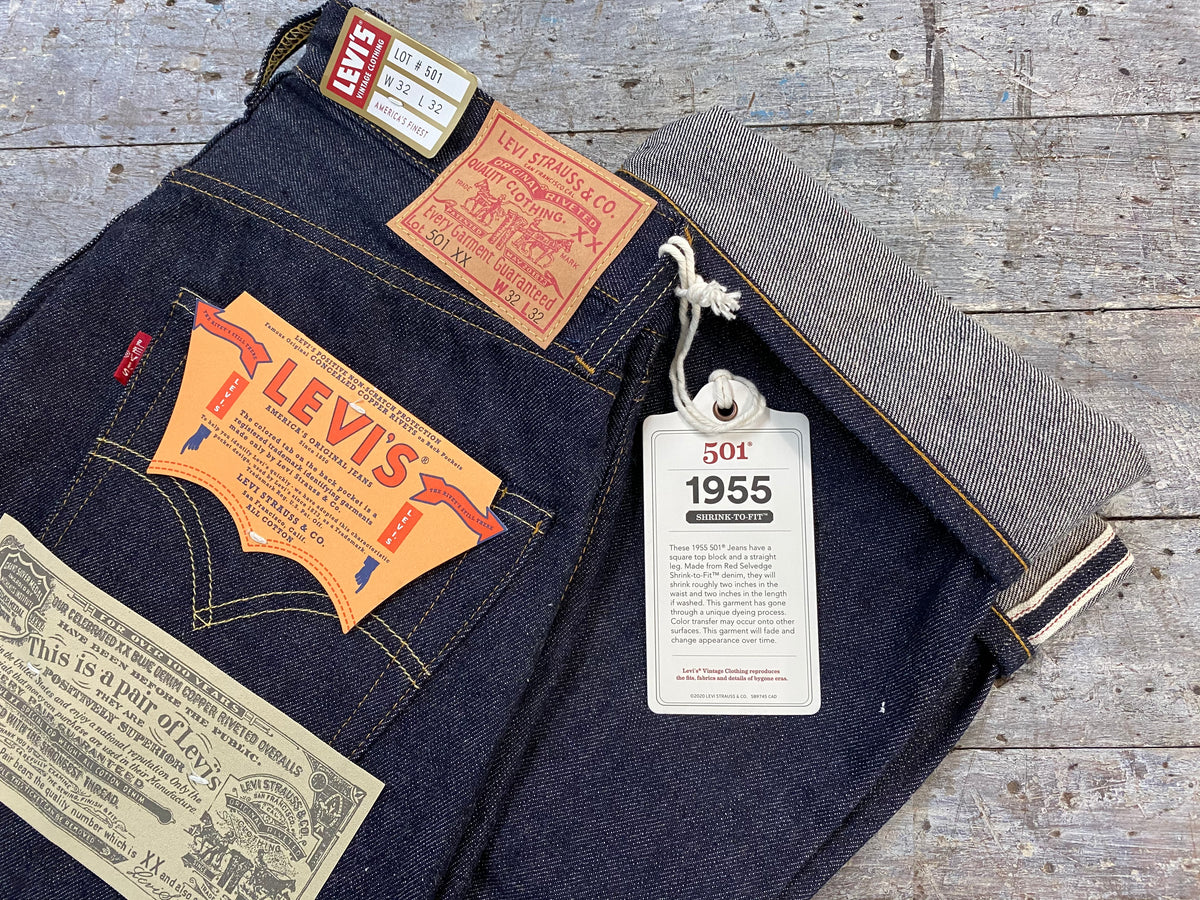 LEVIS VINTAGE CLOTHING 1955 501XX RAW SHRINK TO FIT