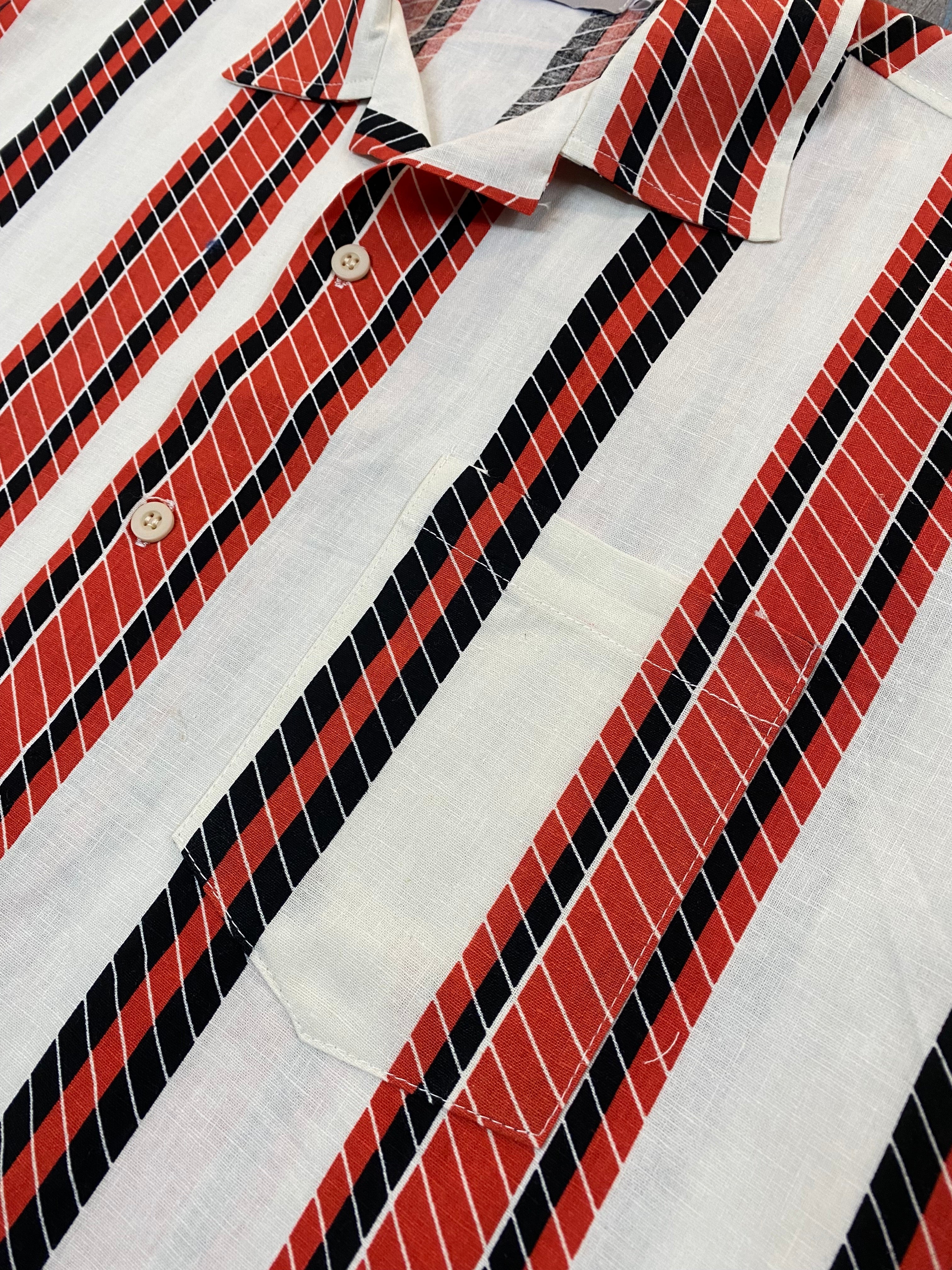 Good Shirt Short Sleeve Open Collar Shirt - Orange Stripe - Elroy