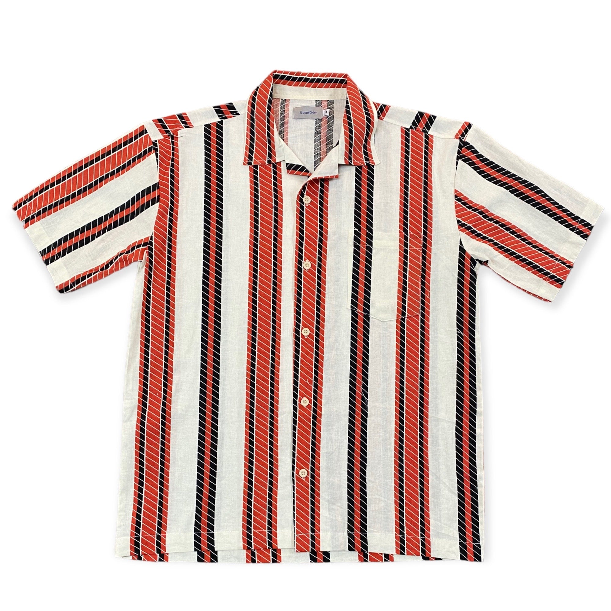 Good Shirt Short Sleeve Open Collar Shirt - Orange Stripe