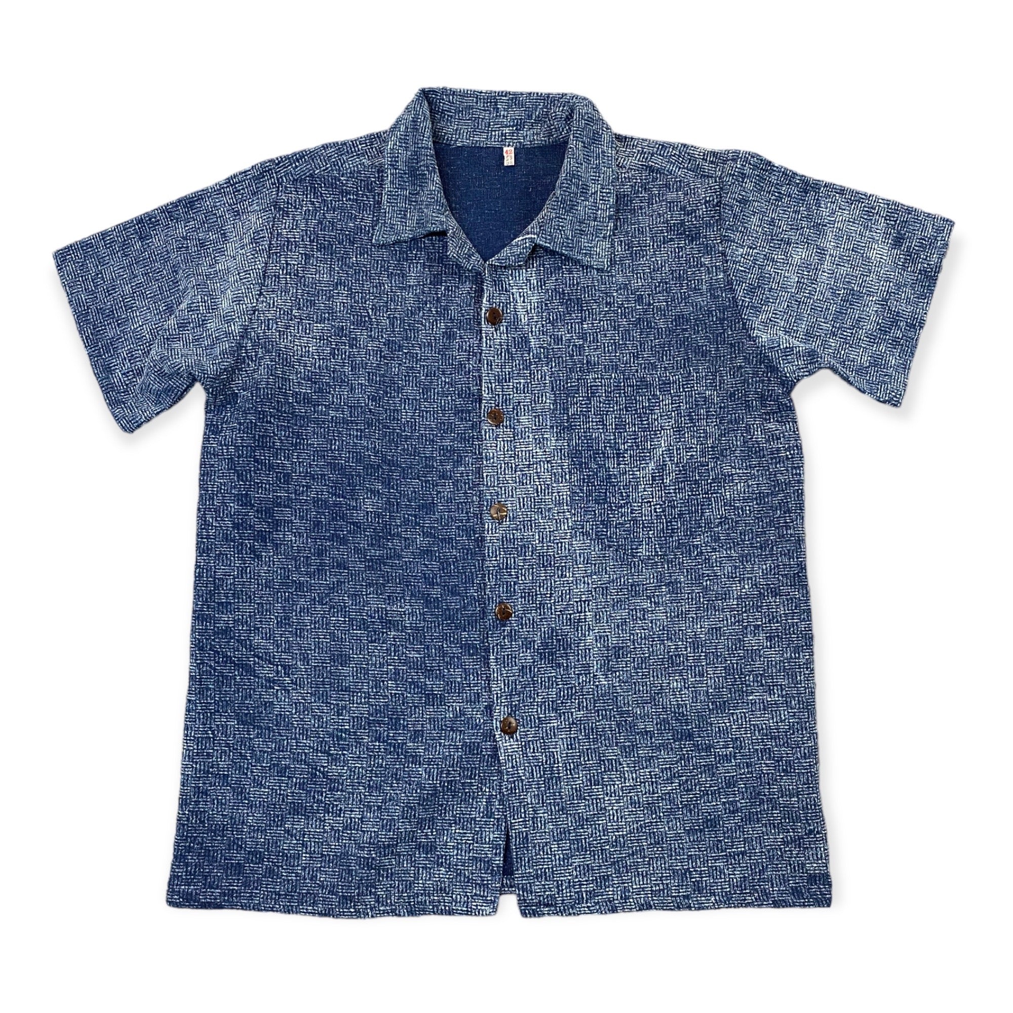 Shirt Short Sleeve Open Collar Shirt Indigo Waflle Knit Elroy