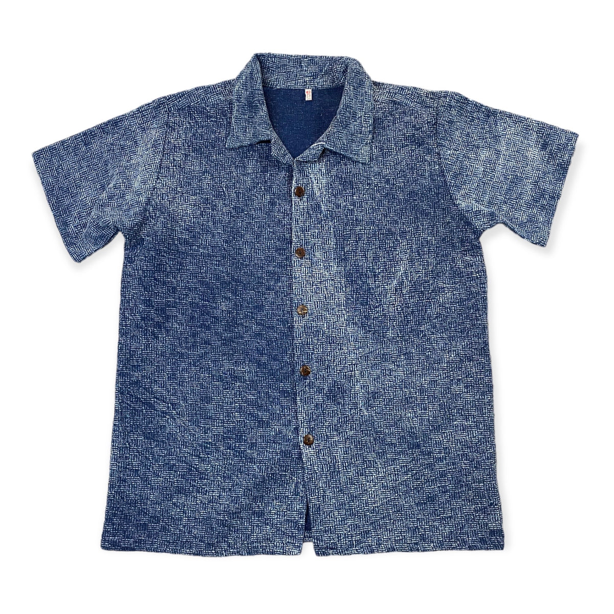 Shirt Short Sleeve Open Collar Shirt - Indigo Waflle Knit