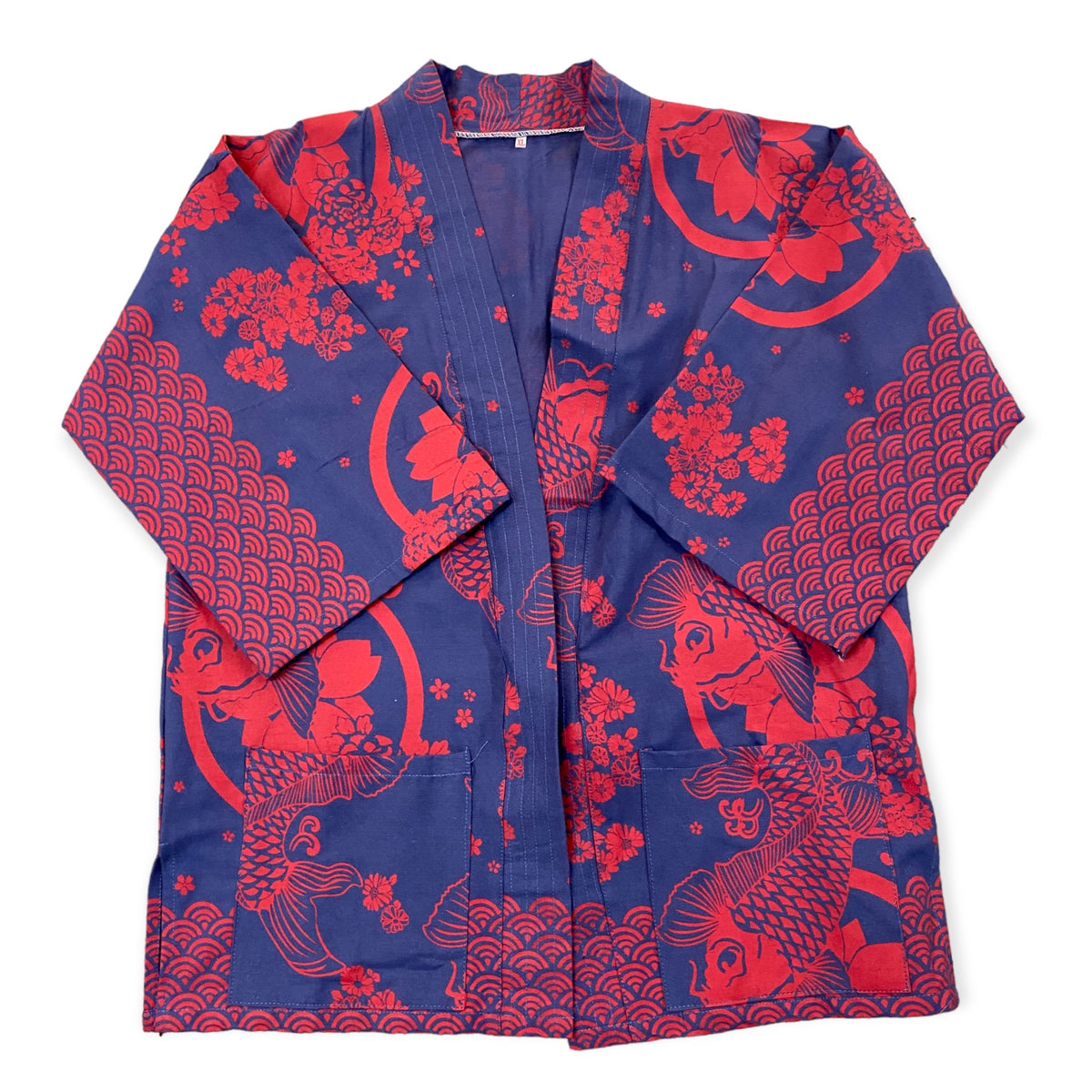 Indigo Dyed Kimono style top - Indigo/Red Koi